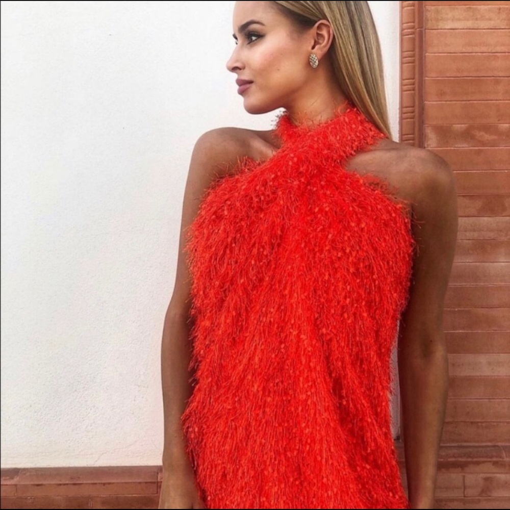 zara orange halter dress | Dresses | Zara Fringed Nwt 28662 zara orange embroidered dress